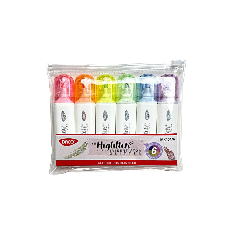 Set 6 markere evidențiator glitter DACO