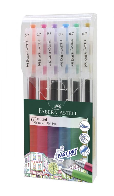 Pix cu gel 0.7mm, 6buc/set, Fast Gel Faber-Castell