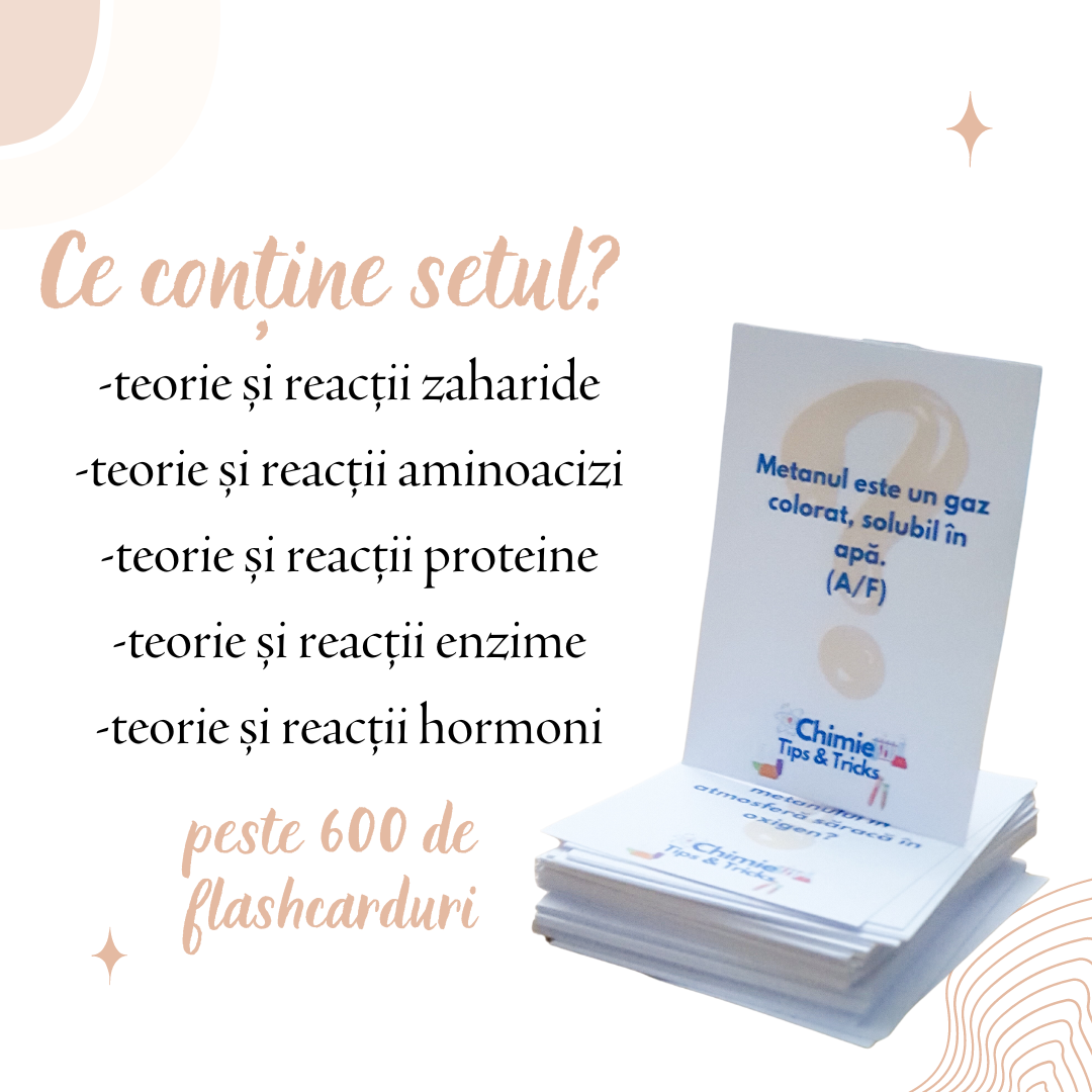 Set Flashcarduri Reacții + teorie enzime, proteine, aminoacizi și zaharuri - admitere UMF